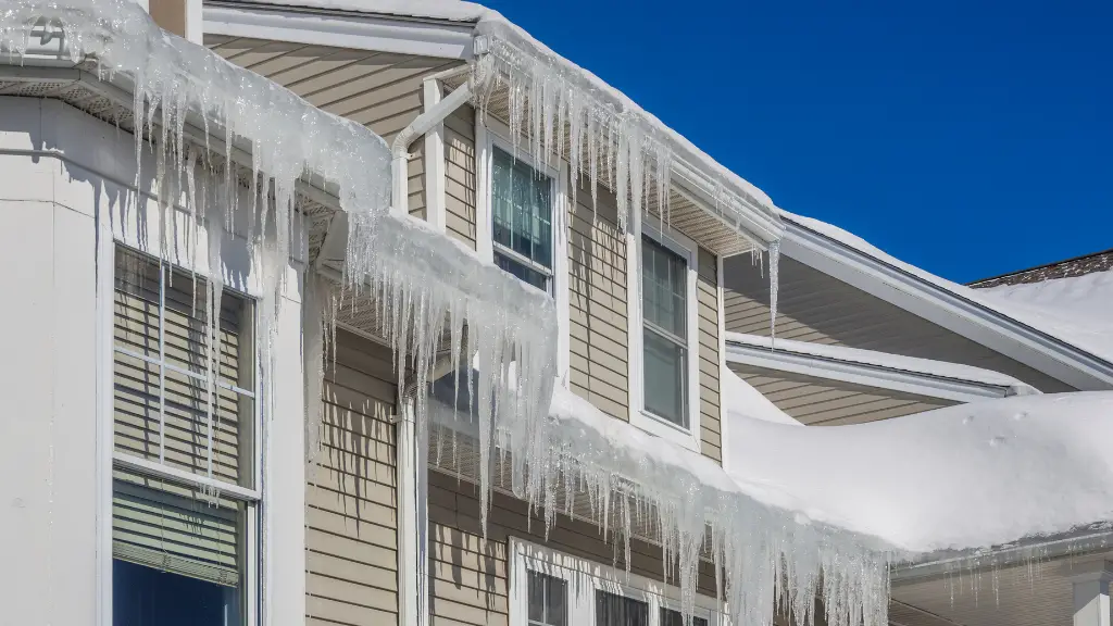 Ice dams and snow on roof and gutters