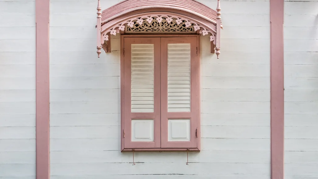 pink and white casement window