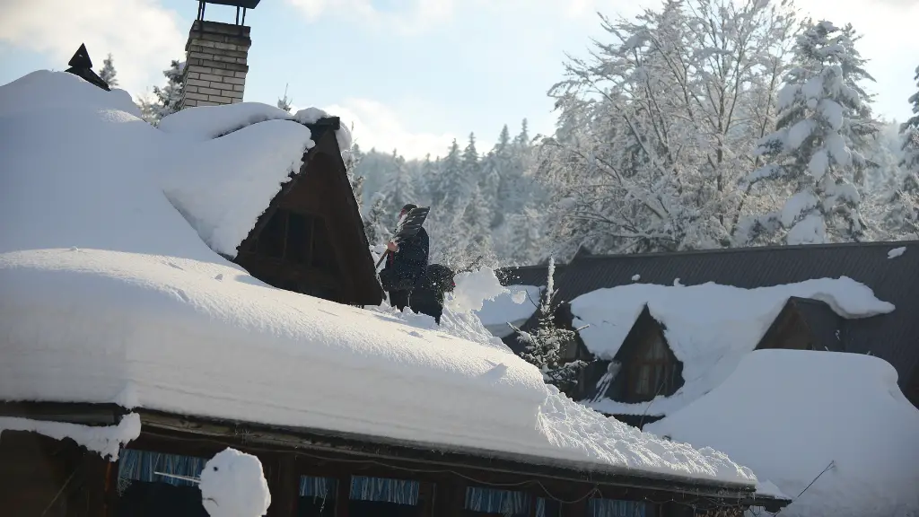 men clean the roof of snow, carpathians, ukraine